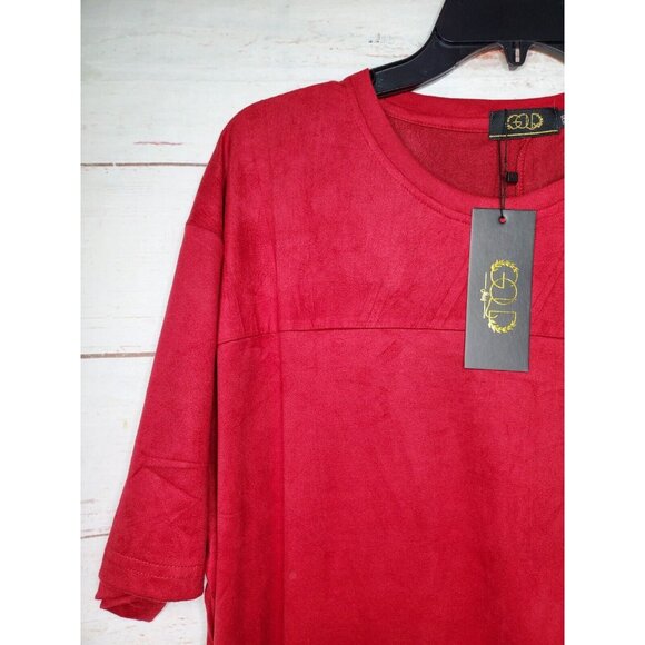 Gold Leaf Wine Red Designer Short Sleeve Suede Feel 2XL Shirt - Picture 4 of 12